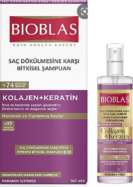 Bioblas Kolajen Keratin Şampuan 360ml+115ml Sıvı Saç Kremi Hediye