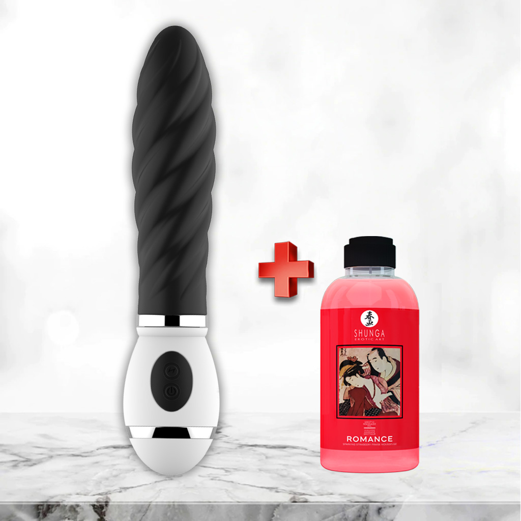 Klitoris Uyarıcı Titreşimli 19.5Cm Siyah Vibratör, Dild+MasajYağı