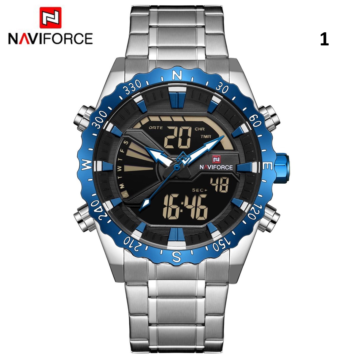 Naviforce NF9136S analog dijital çelik kordon erkek kol saati