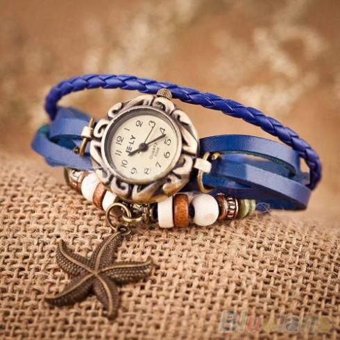 Bayan Kol Saati - Bileklikli Kol Saati Deniz Yıldızı - Mavi