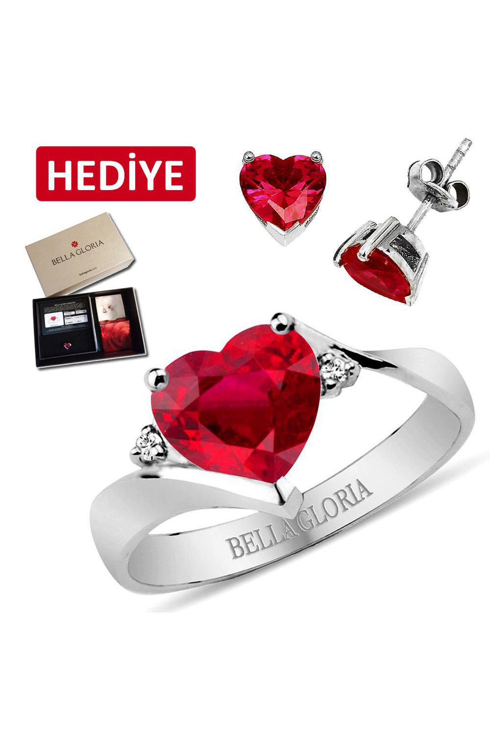 Bella Gloria Pırlanta Kırmızı Kuartz Aşk Yüzüğü (GPY0005)