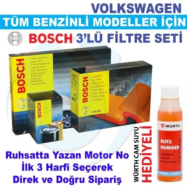 Volkswagen Tüm Benzinli Modeller için 3'lü Filtre Seti - BOSCH