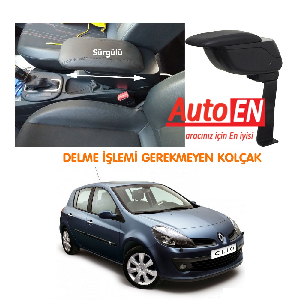 Renault Clio 3 2006-2011 Siyah Kolçak Kol Dayama Delme Yok AutoEN