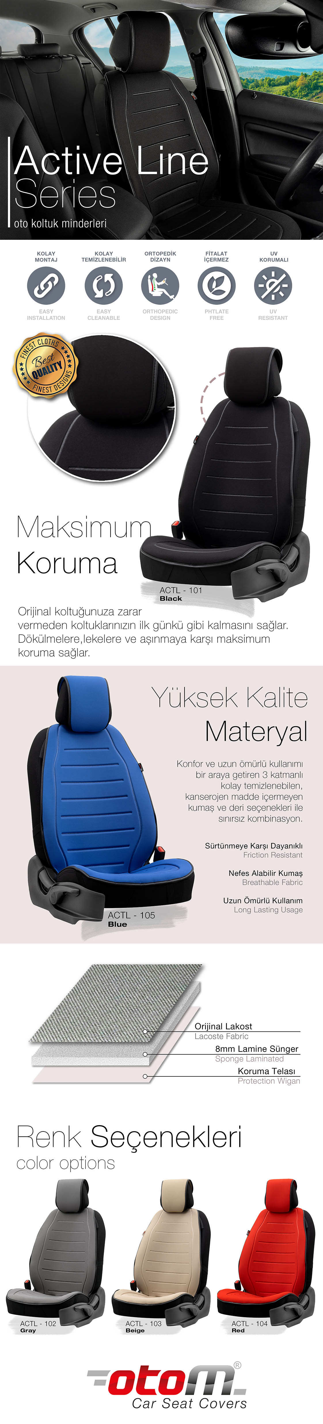 Otom Active Line Serisi Koruyucu Oto Koltuk Minderi Fiyatlari Ve Ozellikleri