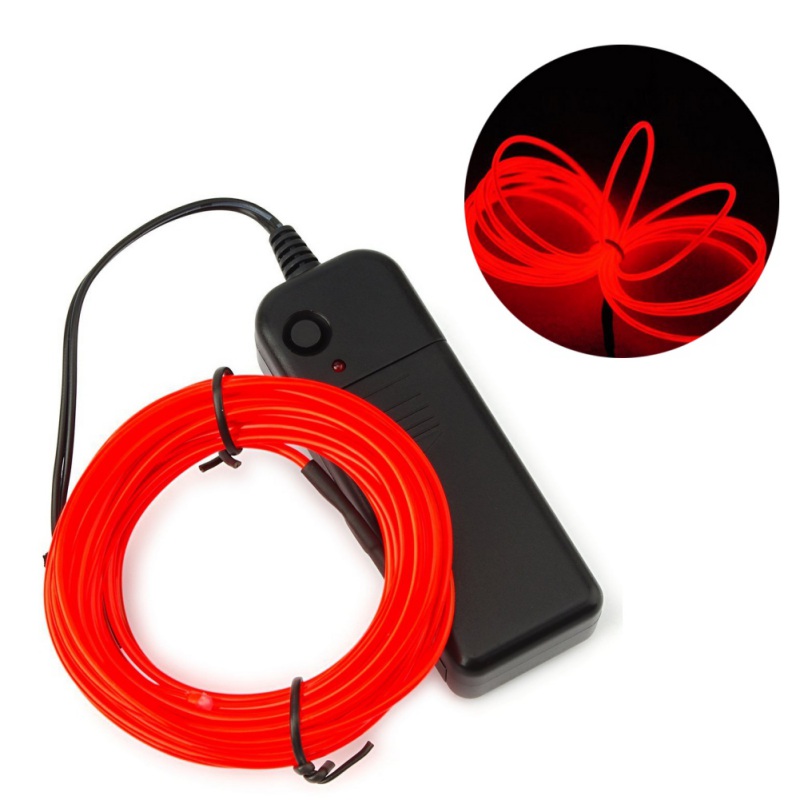 2 Metre Fitilli Pilli El Wire Araç İçi Torpido Ledi Neon -Kırmızı