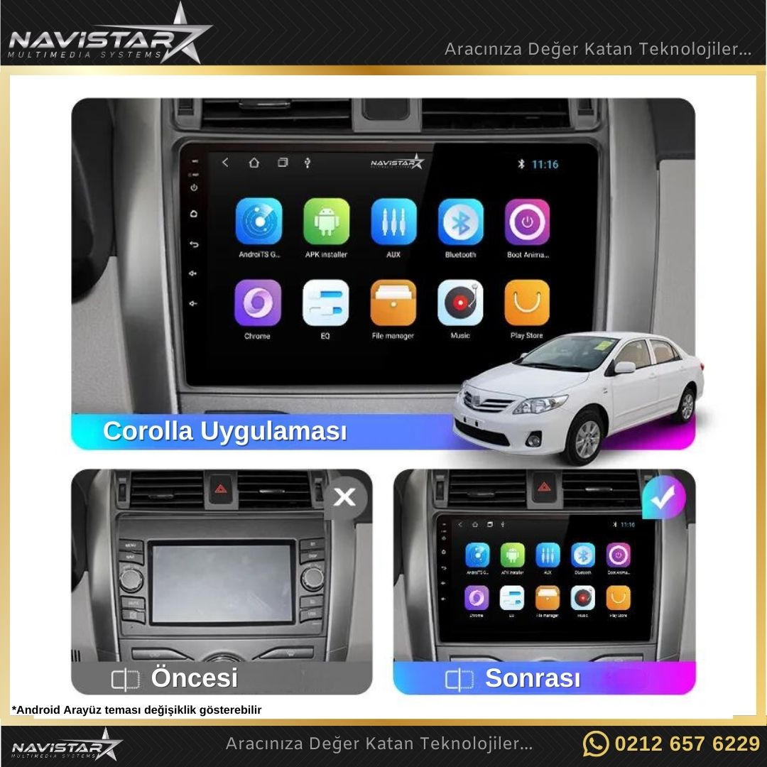 Toyota Corolla 4gb + 64gb Kablosuz Carplay Android 13 Navigasyon