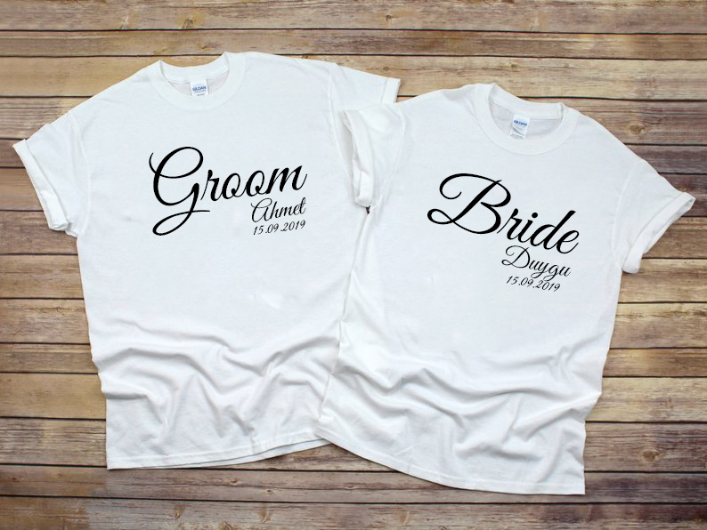 Bride & Groom Kişiye Özel Baskılı 2'li Takım T-shirt