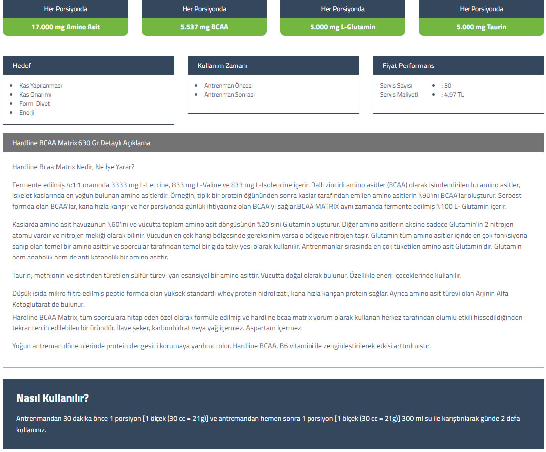 Hardline Bcaa Matrix 630 Gr Aroma Secenekli Fiyatlari Ve Ozellikleri