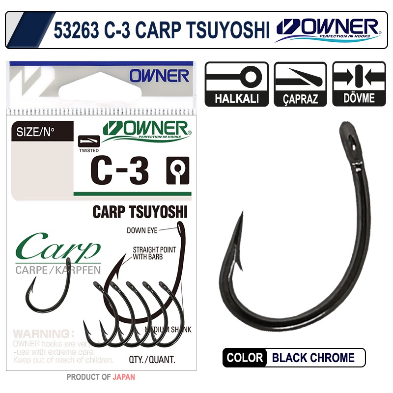 Owner 53263 C-3 Carp Tsuyoshi Black Chrome Sazan İğnesi No: 4