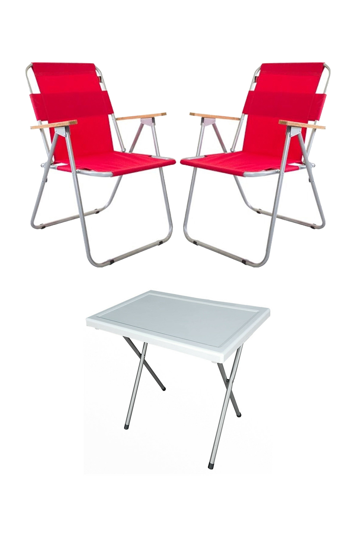 Navis Home 42x60 Beyaz Katlanır Masa + 2 Adet Kamp Sandalyesi