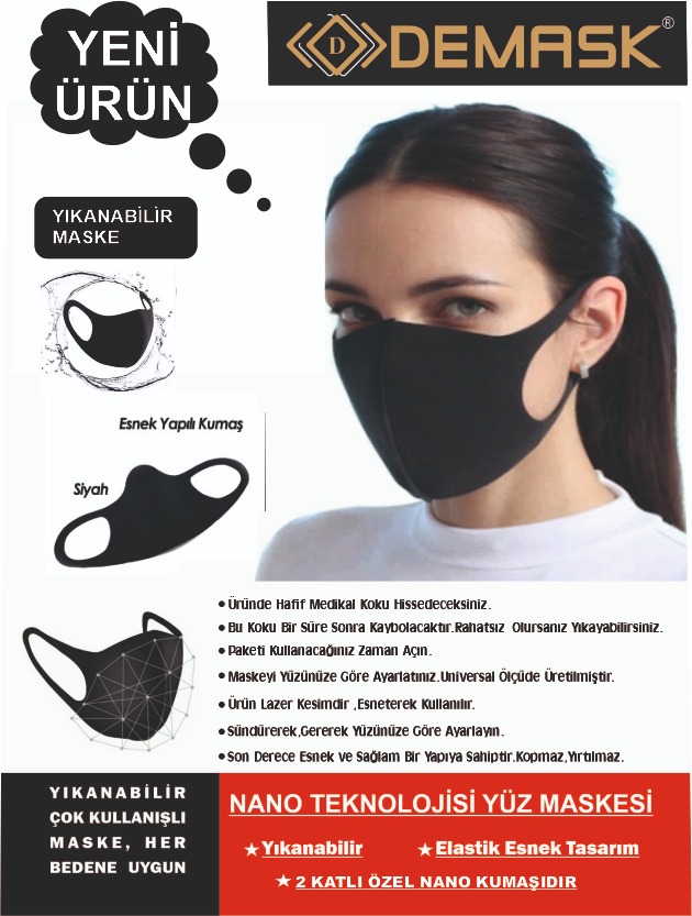 10 adet BEZ MASKE yıkanabilir 2 katlı özel nano kumas siyah maske