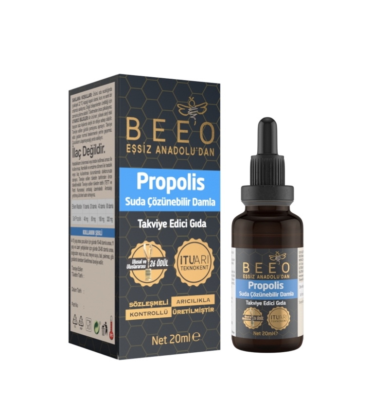 Bee'o Suda Çözünebilir Propolis Damla 20ml (%10 saf propolis)