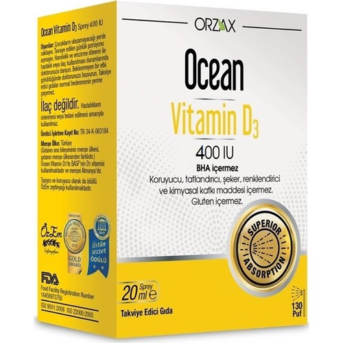 Ocean Vitamin D3 400 Iu 20Ml Sprey Skt:05/22