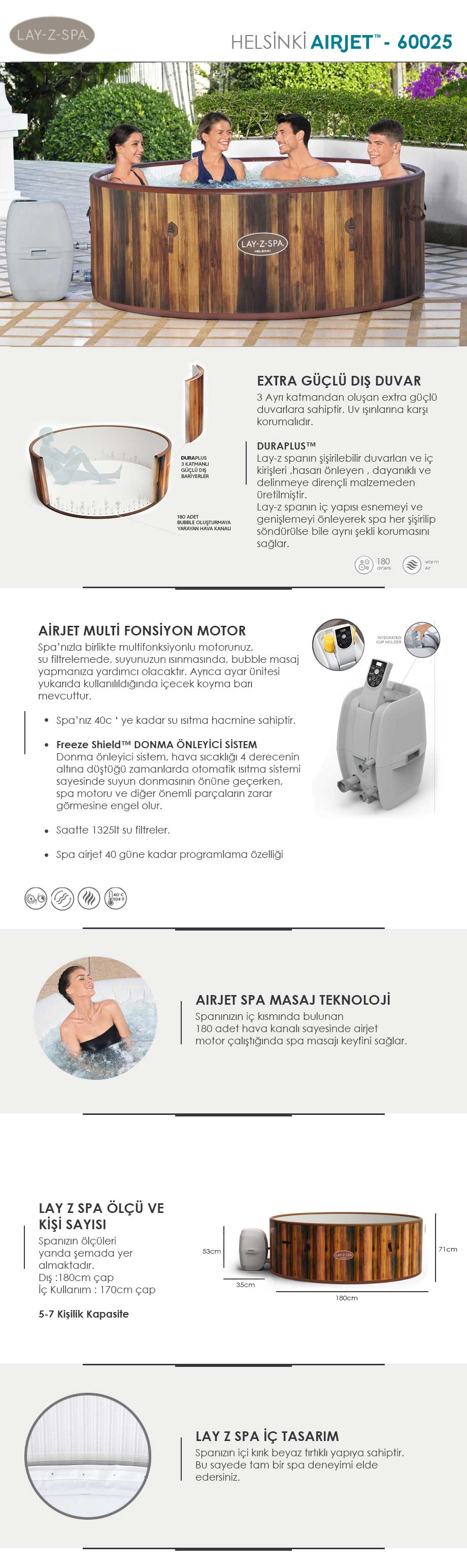 Bestway Lay Z Spa Helsinki Airjet 60025 Fiyatları ve Özellikleri