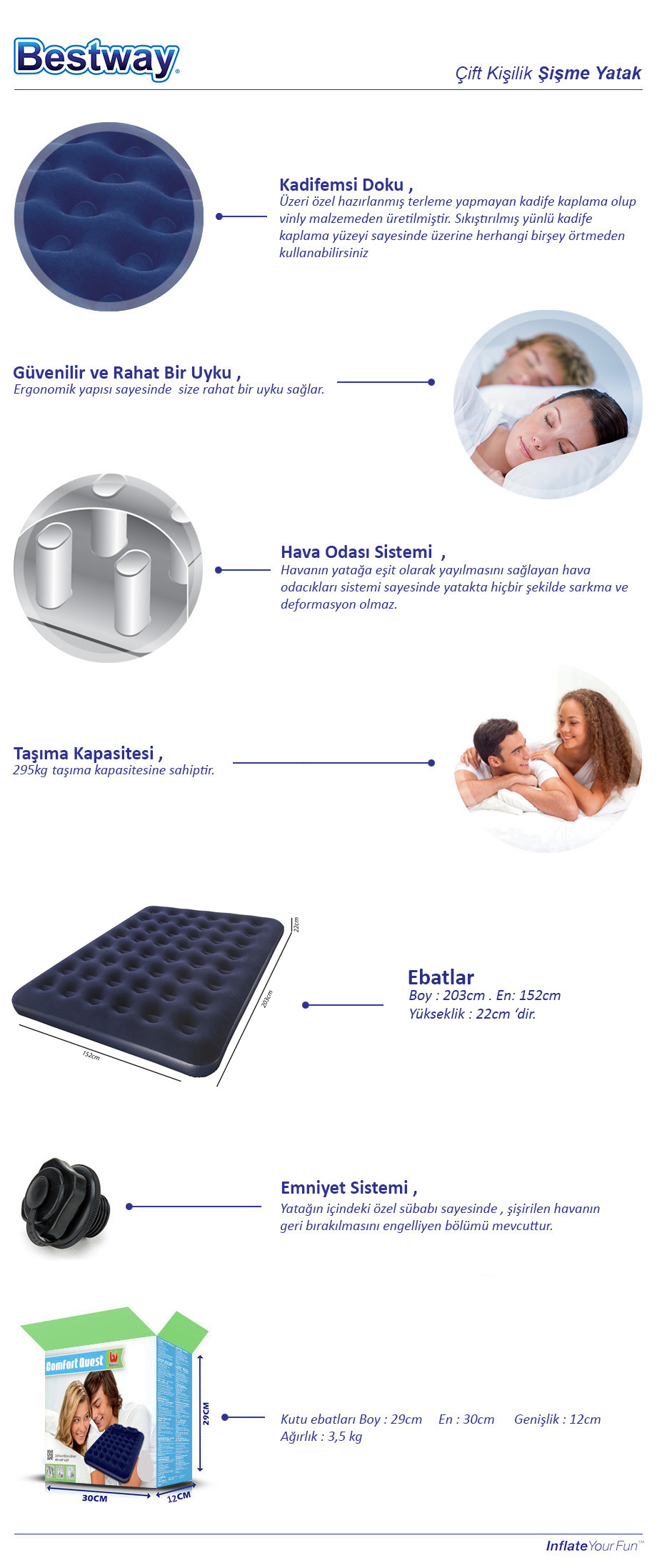 Bestway Çift Kişilik Şişme Yatak 203x152x22 67003