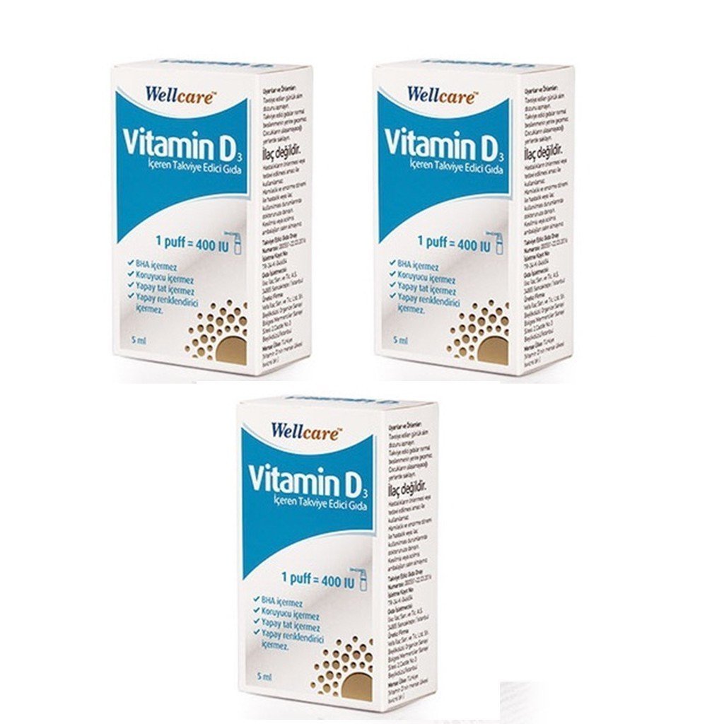 3 ADET Wellcare Vitamin D3 400 IU 5ml Sprey SKT:12/2022